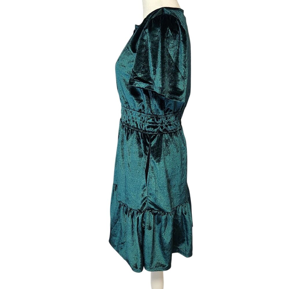 French Connection Emerald Green Velvet Short Sleeve Mini Dress XS NWT Ruffle - Picture 5 of 16
